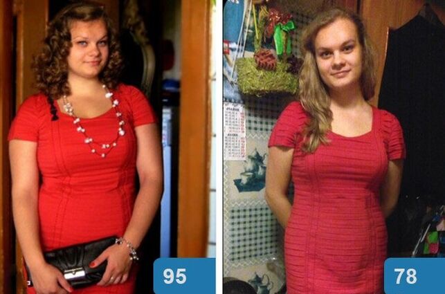 Девојка пре и после губитка тежине за 4 недеље на Магги дијети